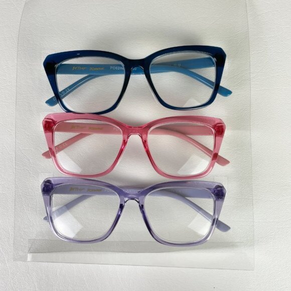 Betsey Johnson +1.50 Reading Glasses Purple Pink Blue - Picture 2 of 3